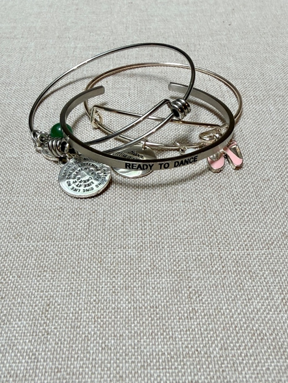 Expandable Silver Tone Bangle Charm Bracelet Set With Dance Theme - Picture 4 of 8